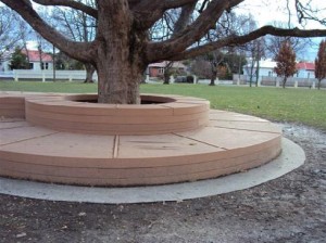 Composite decking boards used as bench seating